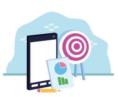 Hedef ve kalem ile akıllı telefon, renkli tasarım