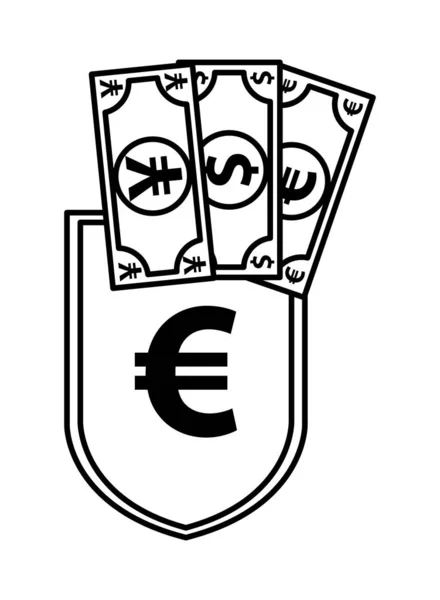 Štít se symbolem eura a bankovkami — Stockový vektor