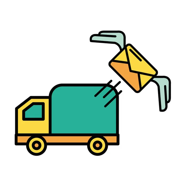 Chariot camion avec enveloppe service postal — Image vectorielle