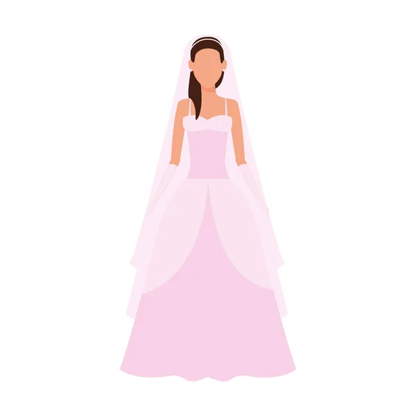 Avatar mariée avec robe élégante, design plat — Image vectorielle