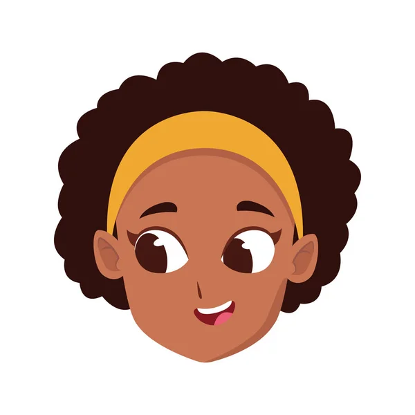 Menina dos desenhos animados com cabelo encaracolado e headband —  Vetores de Stock