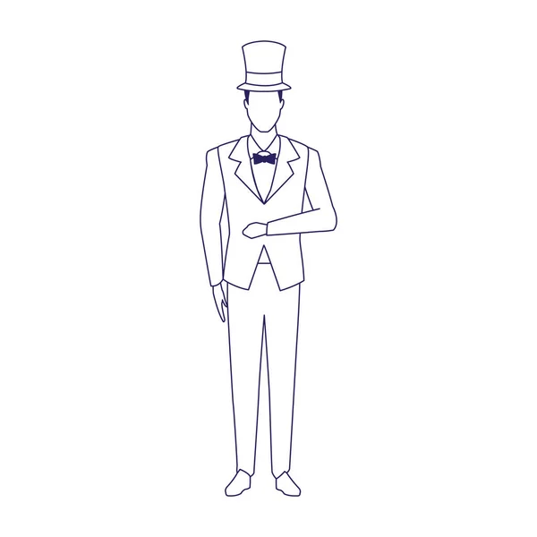 Hombre elegante con icono de sombrero de copa, diseño plano — Vector de stock
