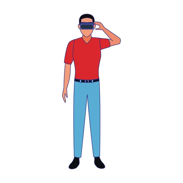 Mens met behulp van technologie van augmented reality vector ontwerp — Stockvector