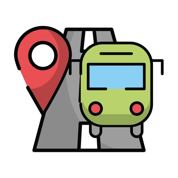 Pin-Pointer-Ortungsleitfaden mit Straße und Bus — Stockvektor