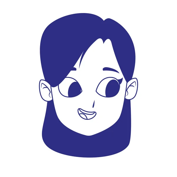 Ícone do rosto da menina dos desenhos animados, design plano — Vetor de Stock