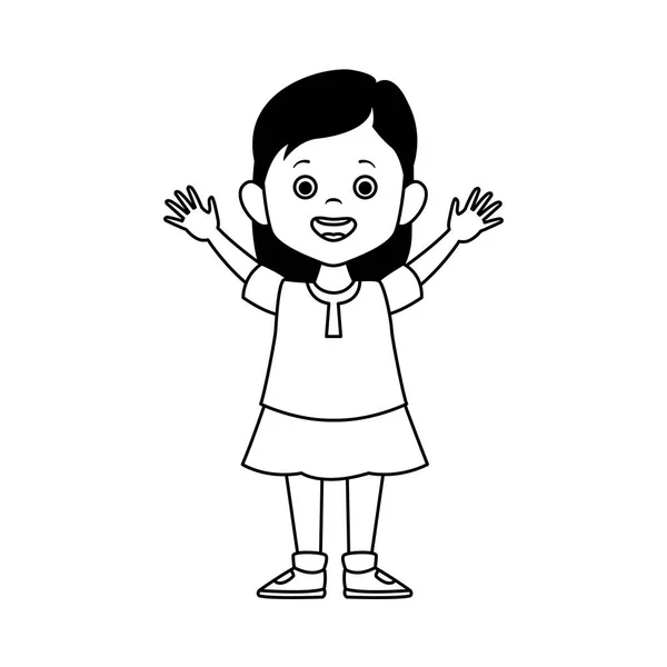 Cartoon cute girl wearing skirt, black and white design — 스톡 벡터