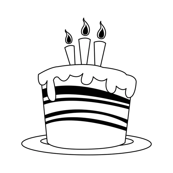 Bolo de aniversário com três velas ícone, design plano — Vetor de Stock