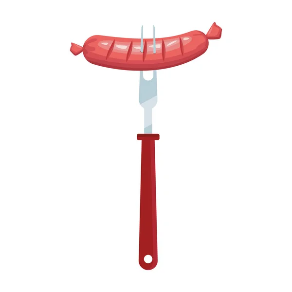 Tenedor con icono de salchicha, diseño de utensilios de cocina — Archivo Imágenes Vectoriales