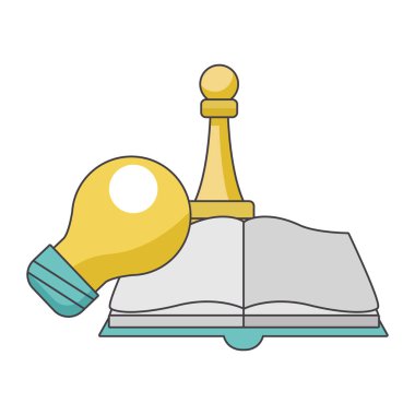 Kitap, ampul ve satranç taşı, renkli tasarım