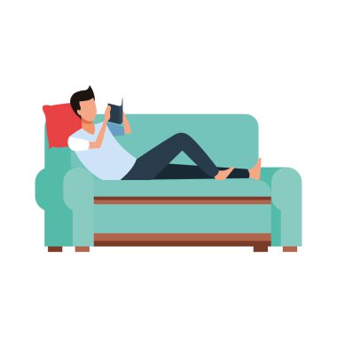 Avatar kanepede uzanmış kitap okuyor.