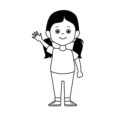 Güzel kız el sallıyor, düz tasarım.