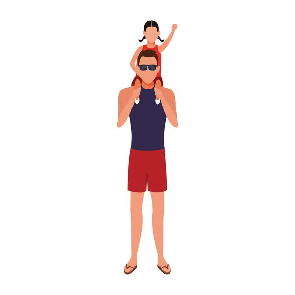 Аватар человек и маленькая девочка в пляжной одежде — стоковый вектор