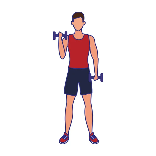 Avatar man lifting dumbbells icon — ストックベクタ