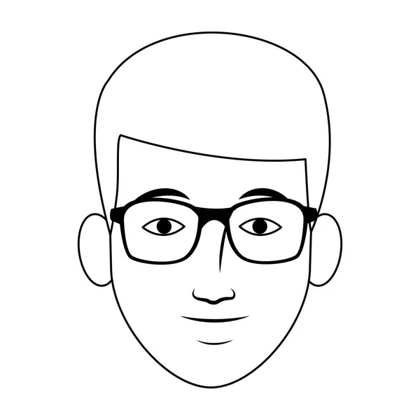 Cara de hombre adulto con gafas, diseño plano — Vector de stock