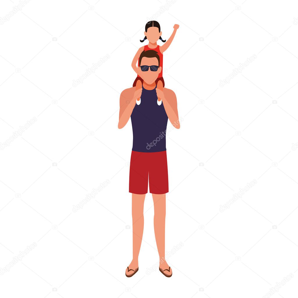 avatar man and little girl with beach clothes