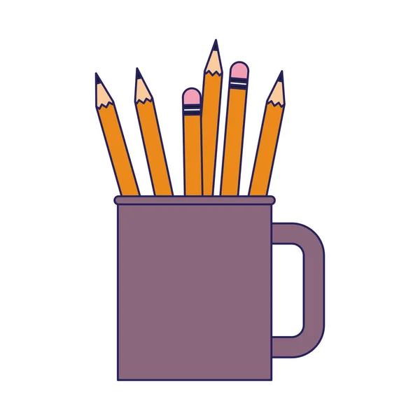 Mug with pencils icon, colorful flat design — 스톡 벡터