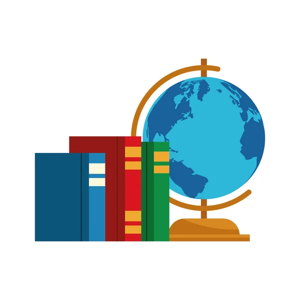 Libros académicos y globo icono, diseño plano — Vector de stock