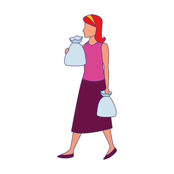 Avatar Frau mit Supermarkttaschen, flaches Design — Stockvektor