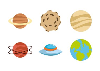 Gezegenler ve ay ikonu, renkli tasarım