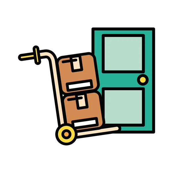 Carrito con caja de cartón servicio postal — Vector de stock