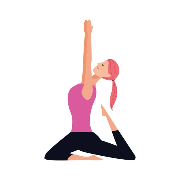 Cartoon vrouw doen yoga krijger pose pictogram — Stockvector