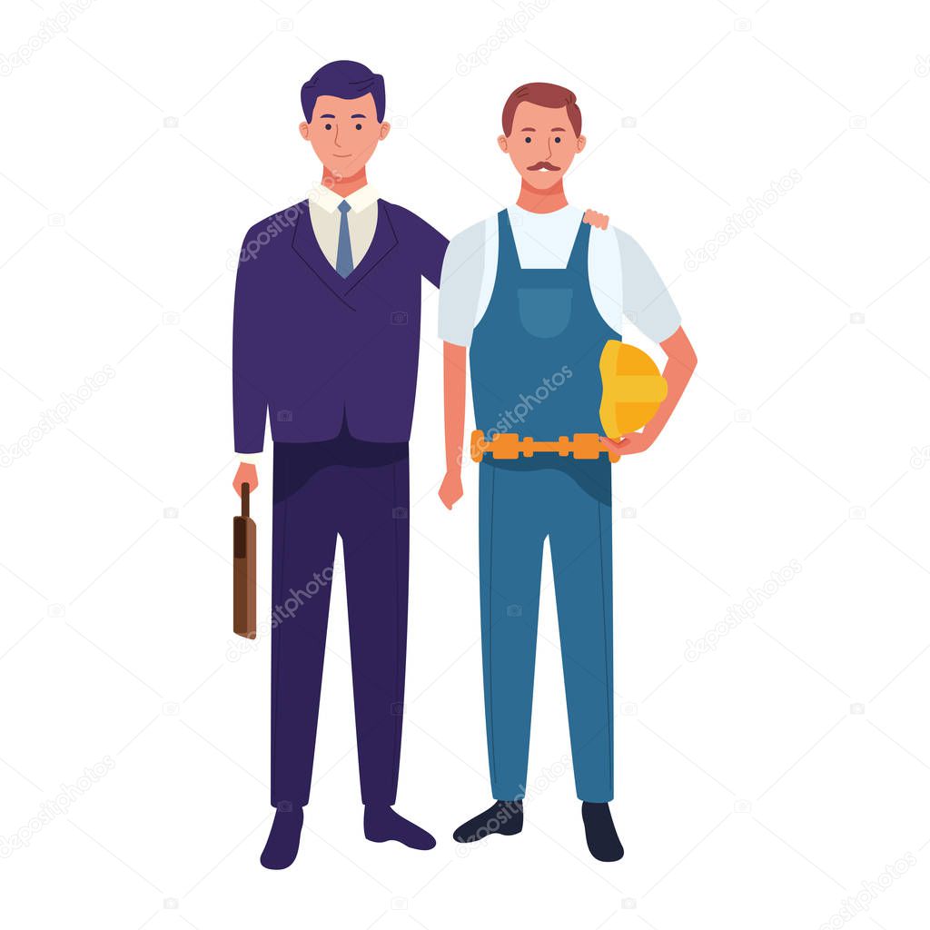 businessman and construction worker standing