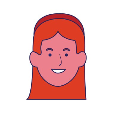 Çizgi film kadını gülümseyen ikon, düz tasarım