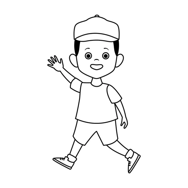 Cartoon happy boy waving icon — 스톡 벡터