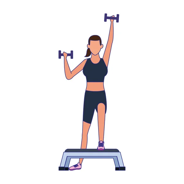 Avatar woman exercising and lifting dumbbells icon — ストックベクタ