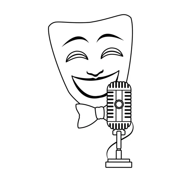 Theater mask with retro microphone icon, flat design, — Stock Vector