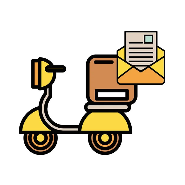 Vehículo de motocicleta con caja de embalaje servicio postal — Vector de stock