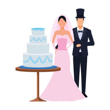 Avatar evli çift düğün pastası ikonunun etrafında dikiliyor