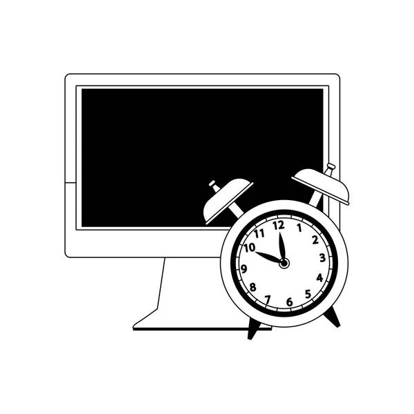 Dator och väckarklocka ikon, platt design — Stock vektor