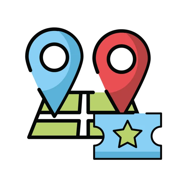 Guía de mapa de papel con el icono de ubicación de pines — Vector de stock