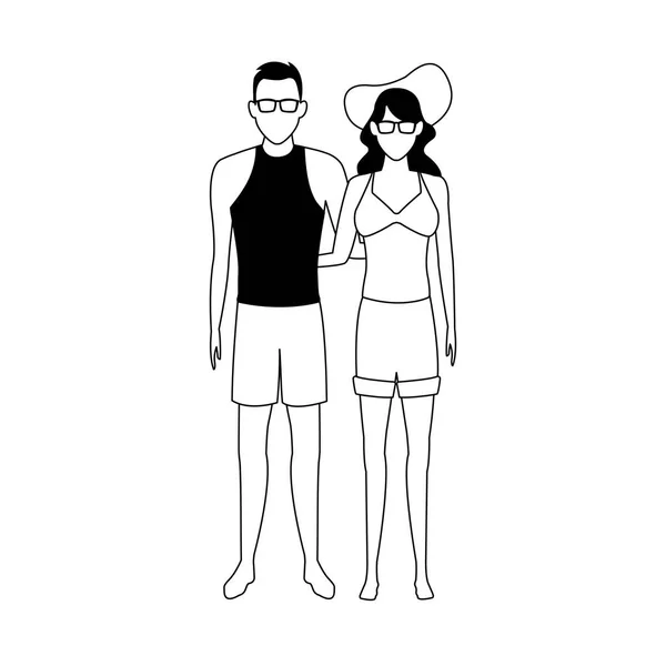 Coppia avatar con abiti da spiaggia e occhiali da sole — Vettoriale Stock