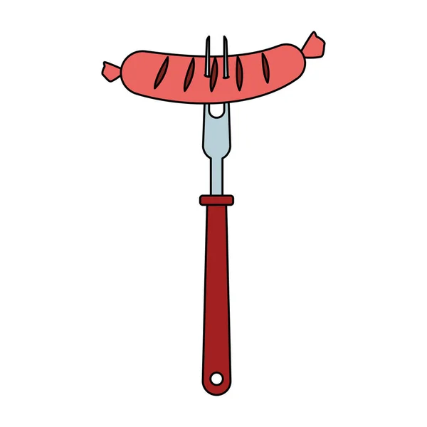 Fork with sausage icon, kitchen utensils design — Stock Vector