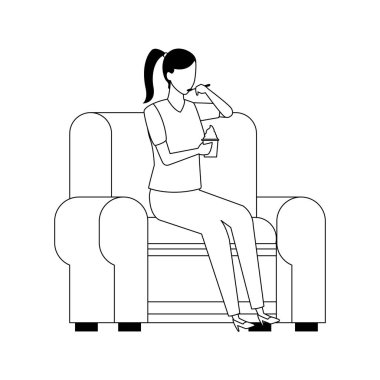 Kanepe ikonunda oturan kadın, düz dizayn.