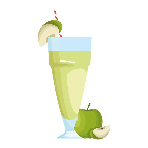 Green apple juice glass icon — Stock Vector