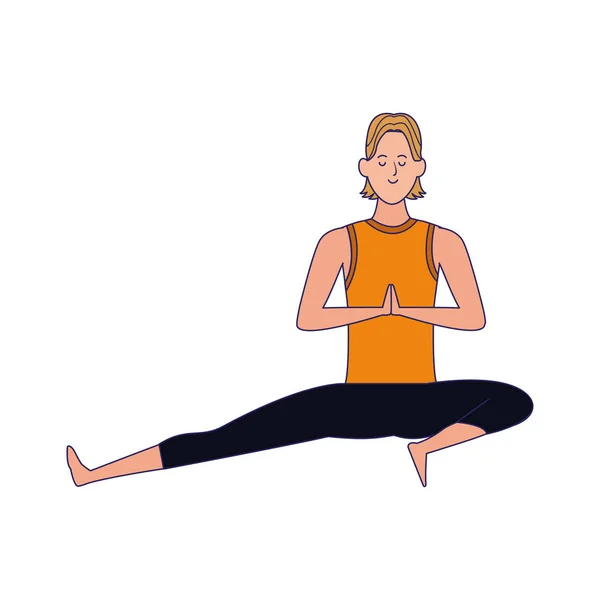 Cartoon Mann macht Yoga-Pose Ikone — Stockvektor