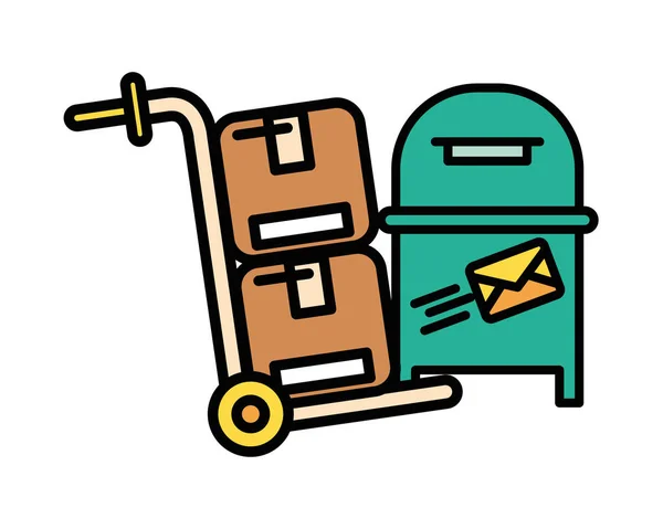 Chariot avec boîte carton service postal — Image vectorielle
