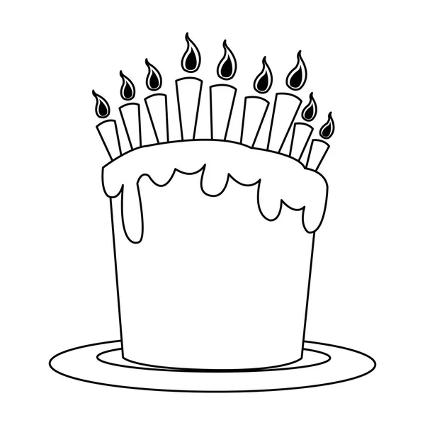 Bolo de aniversário doce com ícone de velas, design plano —  Vetores de Stock