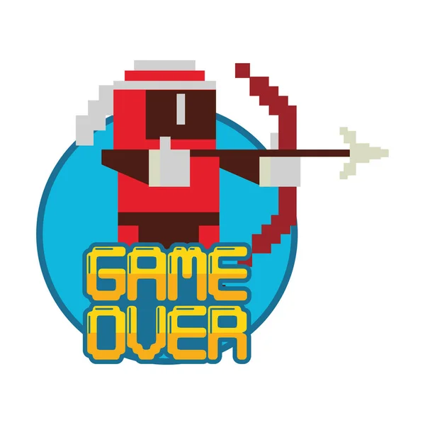 Video game pixelated πολεμιστής με το παιχνίδι πάνω από το μήνυμα — Διανυσματικό Αρχείο