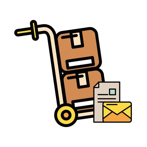 Cart with box carton postal service — Stock Vector