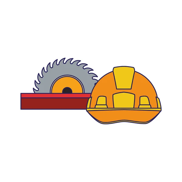 Icono de casco de sierra y seguridad, diseño colorido — Vector de stock