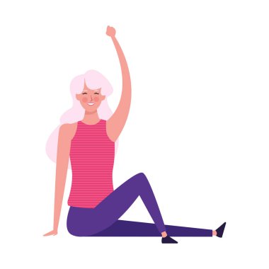 Mutlu kadın rahatlamış ikon oturuyor.