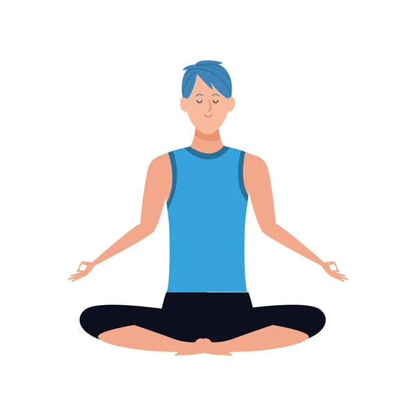 Yoga yapan adam nilüfer çiçeği poz ikonu, renkli tasarım — Stok Vektör