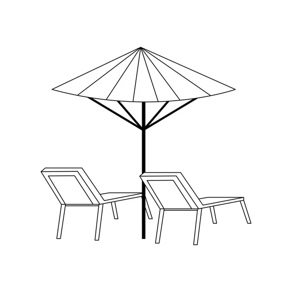 Beach parasol and seats icon, flat design — Stock Vector