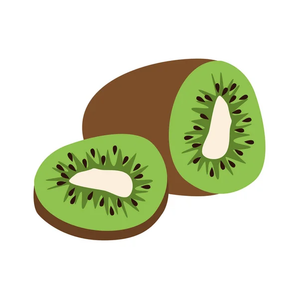 Icono de la fruta kiwi a la mitad, diseño plano — Vector de stock