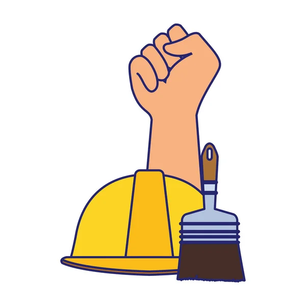 Mano arriba y la construcción de cono y pincel — Vector de stock