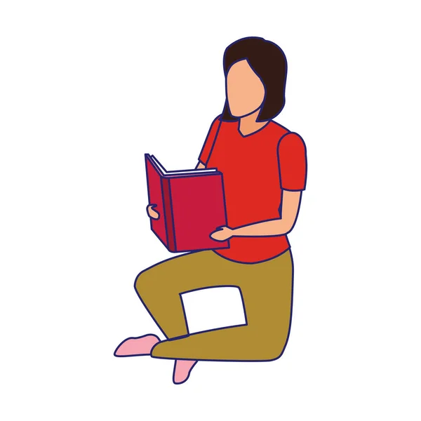 woman reading a book sitting, colorful design